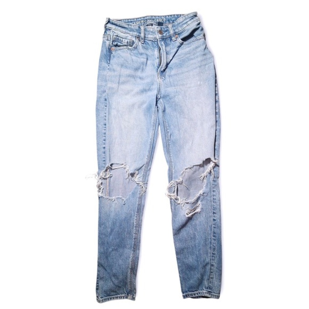American Eagle Outfitters Mom Jeans Ripped Distressed Denim Women's Size 00 - Picture 2 of 9